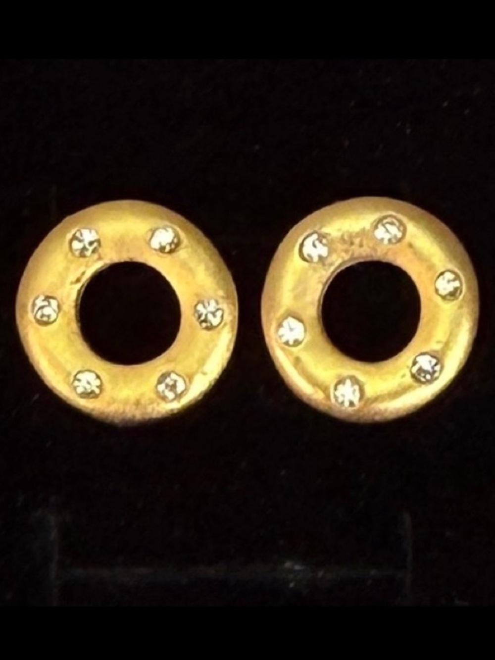 Vintage Matte Goldtone Bling Stud Pierced Earrings